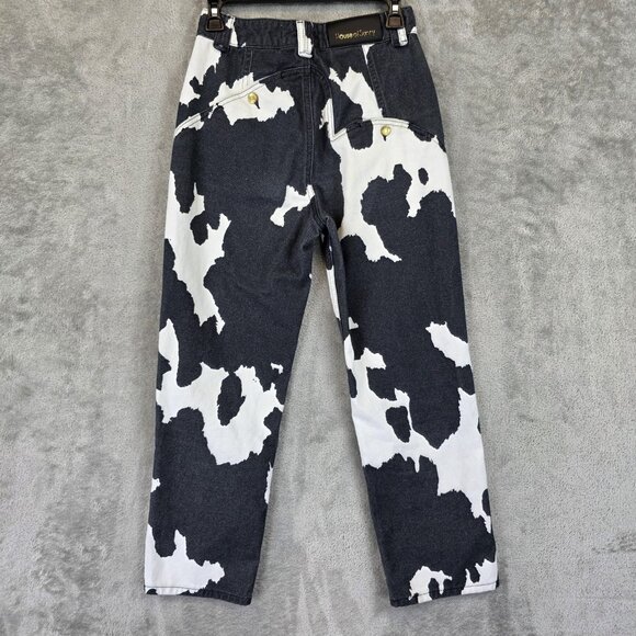 House Of Sunny Jeans Womens Size 2 Black White Cow Print High Rise Straight Leg - Picture 12 of 15